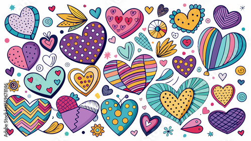 Doodle Heart Pattern Collection – Colorful & Black Sketch Style Love Icons