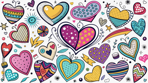 Doodle Heart Pattern Collection – Colorful & Black Sketch Style Love Icons