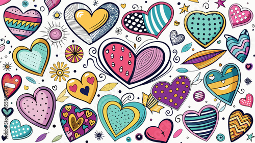 Doodle Heart Pattern Collection – Colorful & Black Sketch Style Love Icons