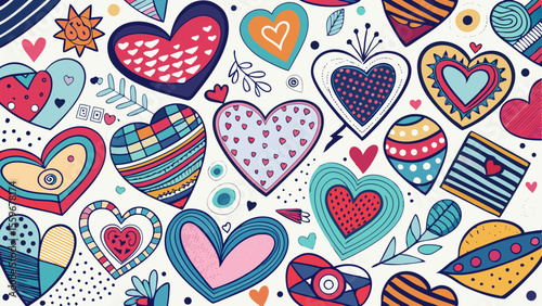 Doodle Heart Pattern Collection – Colorful & Black Sketch Style Love Icons