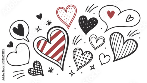 Doodle Heart Pattern Collection – Colorful & Black Sketch Style Love Icons