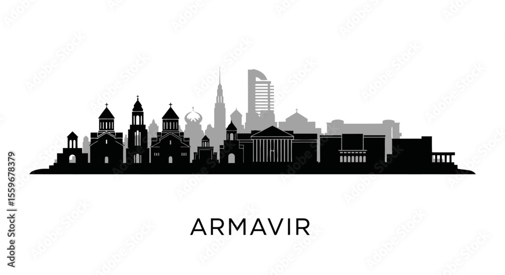 Fototapeta premium Armavir city skyline silhouette with Armenia.