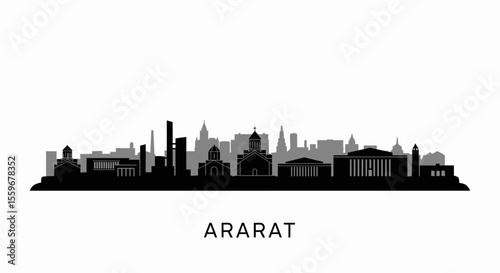 Ararat City Silhouette Armenia Landmark Vector.