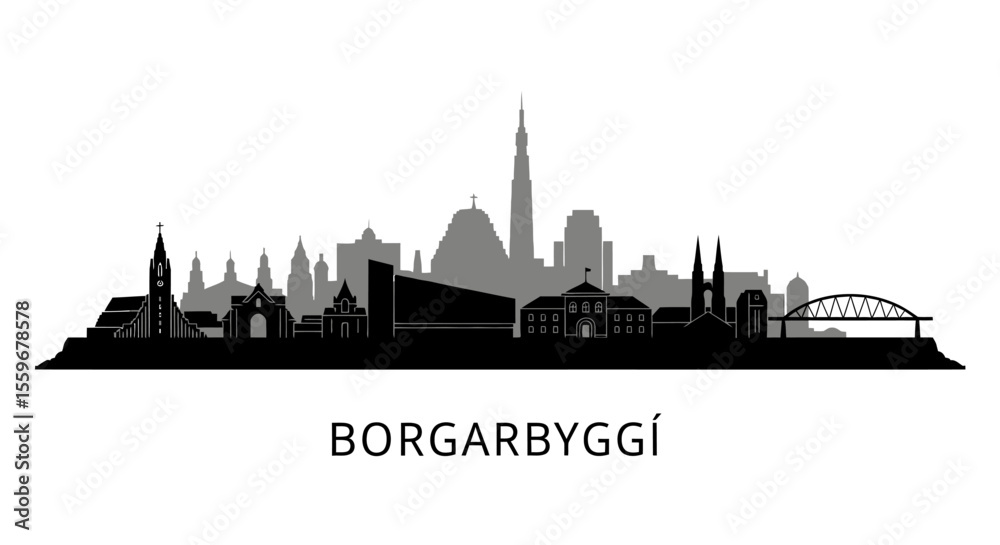 Obraz premium Borgarbygg Iceland with Skyline Vector, and Black and White.