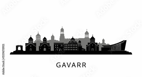 Gavarr with Armenia City silhouette Travel icon.