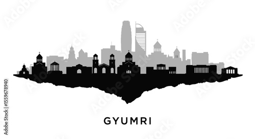 Gyumri Skyline Vector with Armenia, Cityscape, and Black.
