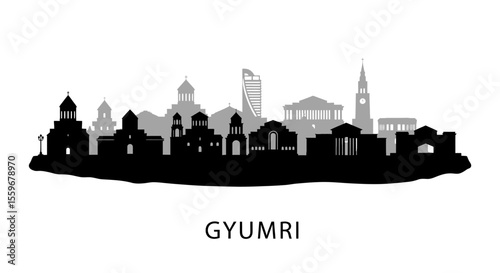 Gyumri Skyline with Armenia Cityscape Silhouette.