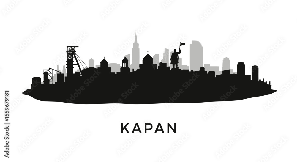Naklejka premium Kapan with Armenia City Skyline Silhouette Landmark.