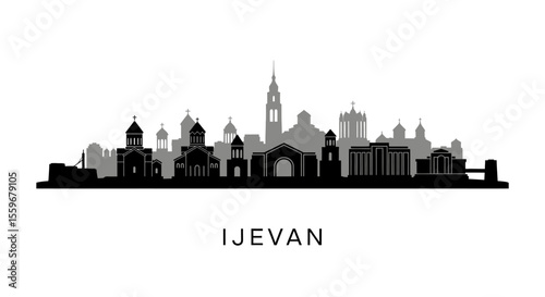 Ijevan Skyline Armenia Cityscape Silhouette.
