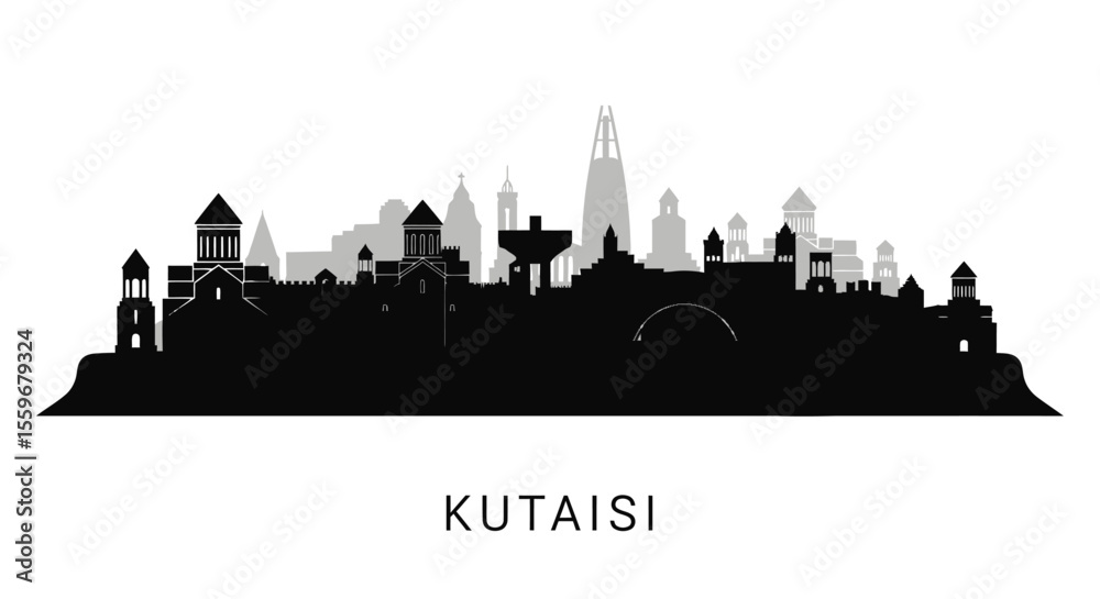 Fototapeta premium Kutaisi Skyline Silhouette Georgia Cityscape.