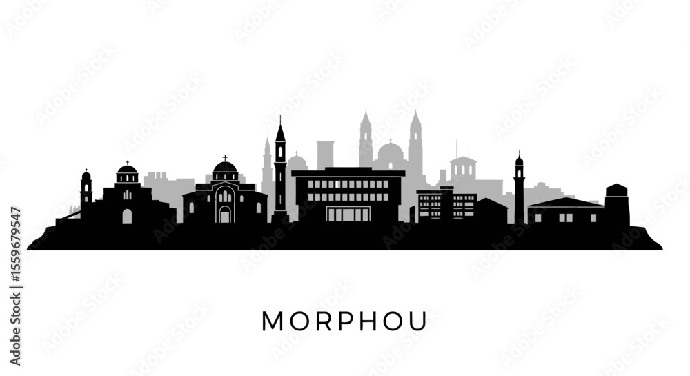 Naklejka premium Morphou Cyprus Skyline with Black Silhouette Vector.