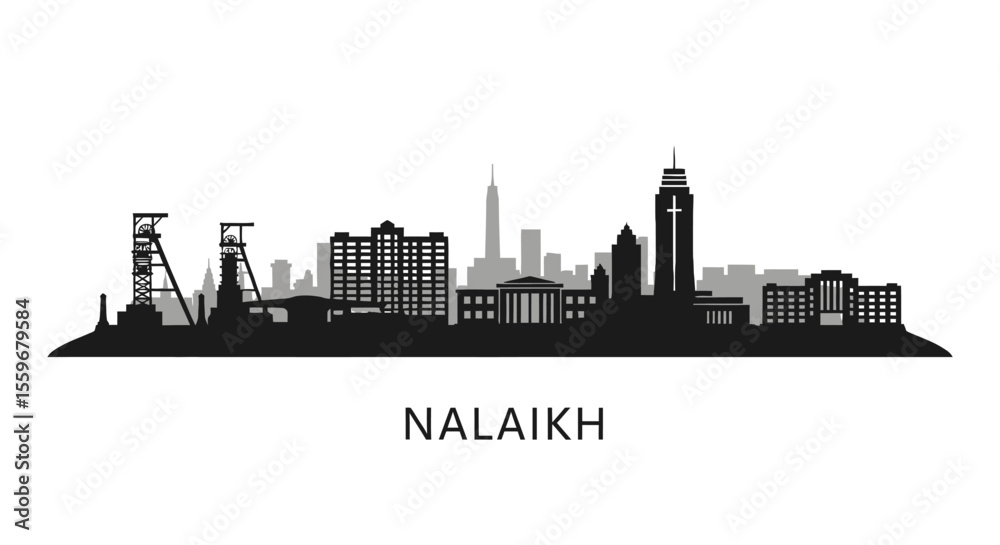 Fototapeta premium Nalaih Cityscape with Skyline, Vector, and Black White.