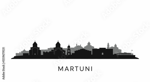 Martuni City Skyline with Armenia Silhouette.