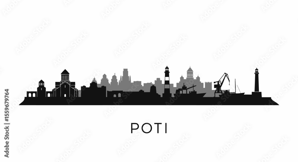 Naklejka premium Poti with Georgia Skyline Cityscape Silhouette.