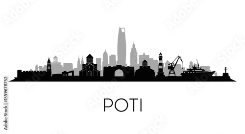 Poti skyline with Georgia, and city silhouette.