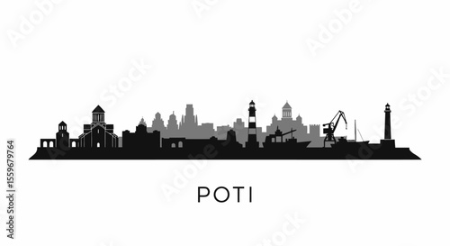 Poti with Georgia Skyline Cityscape Silhouette.
