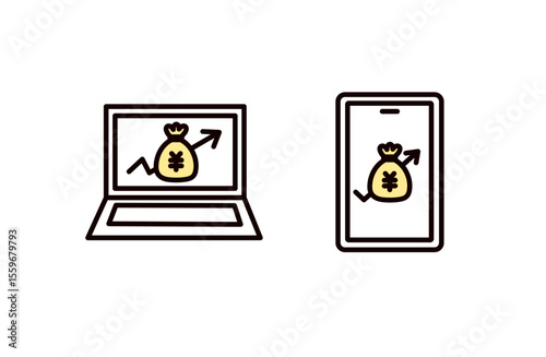 パソコンとお金のアイコンセット
