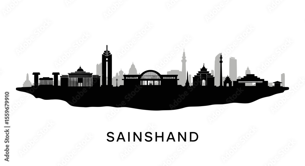 Naklejka premium Sainshand Mongolia Skyline Silhouette Black.
