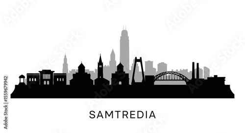 Samtredia skyline silhouette with Georgia city view.