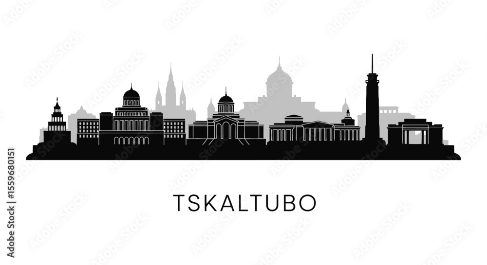 Naklejka premium Tskaltubo Georgia Skyline with Black Silhouette.