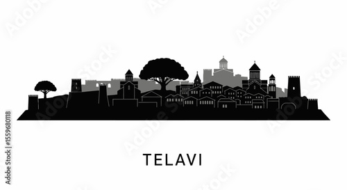 Telavi city skyline silhouette with Georgia, and black and white.