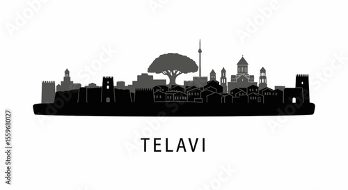 Telavi Georgia Skyline Silhouette.