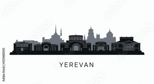 Yerevan Skyline Armenia Cityscape Silhouette.