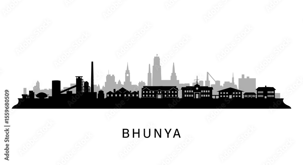 Naklejka premium Bhunya Skyline Silhouette Black and White.