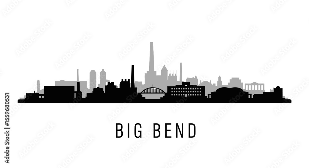 Obraz premium Big Bend Skyline Vector with Black Silhouette.