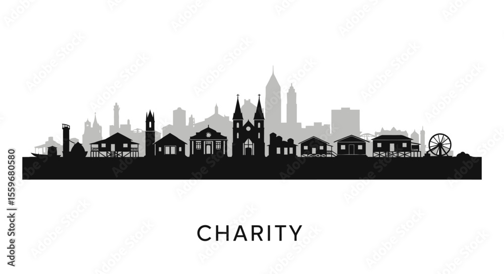 Naklejka premium Charity City Silhouette Minimal vector.