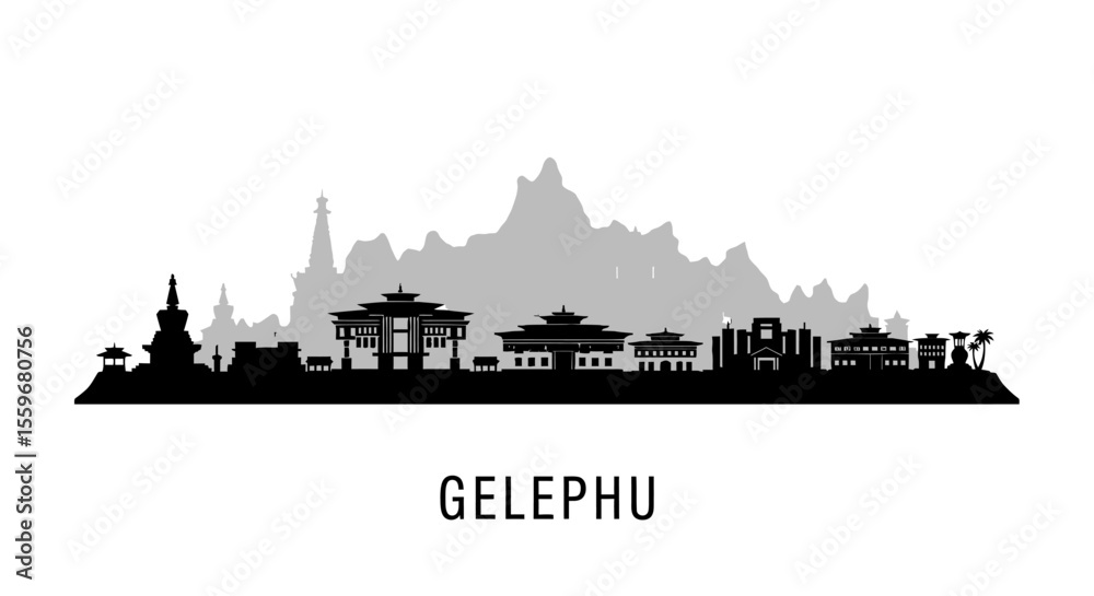 Fototapeta premium Gelephu Bhutan Skyline Silhouette with Cityscape.