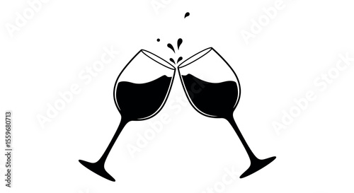 Elegant toast with wine glasses: minimalist vector illustration for celebration design