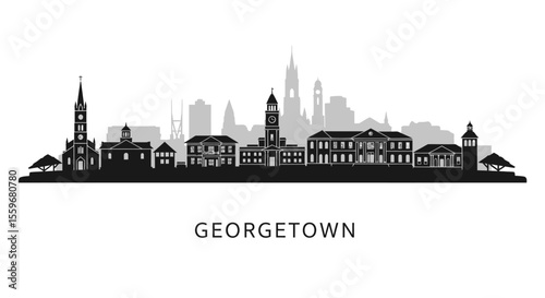 Georgetown Skyline Silhouette with Washington DC.