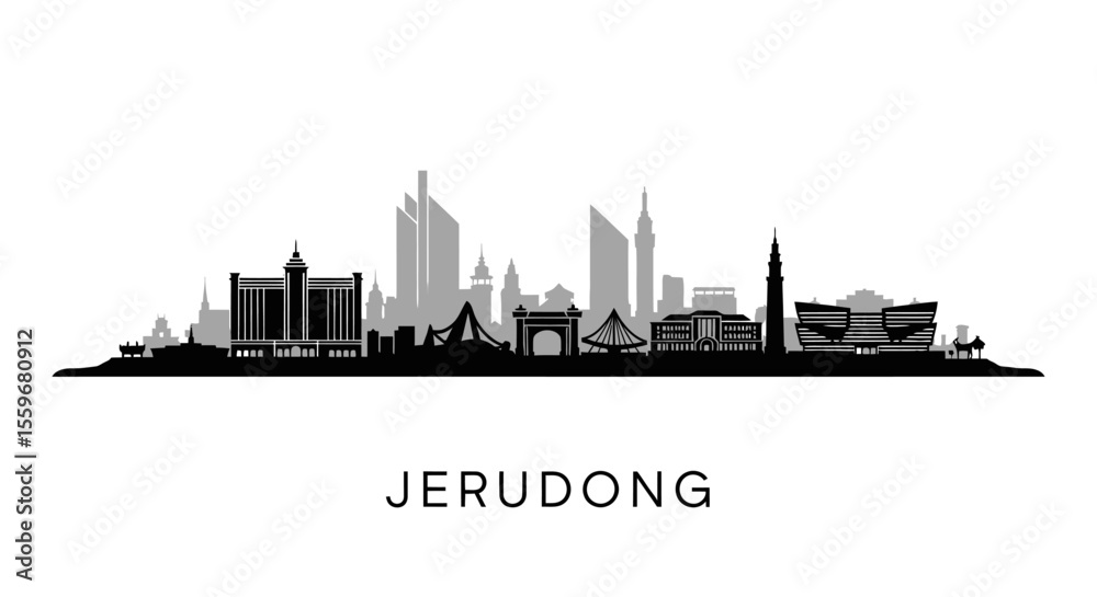 Naklejka premium Jerudong Skyline with Brunei City Silhouette.