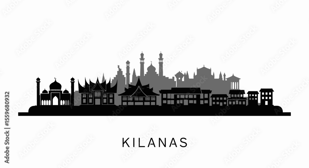 Naklejka premium Kilanas Skyline Vector Silhouette Cityscape.