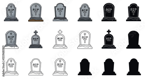 Halloween tombstone vector illustration set for spooky design projects in flat style