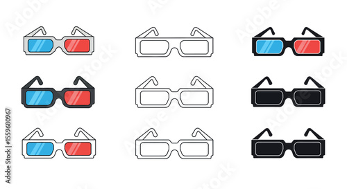 Retro 3d glasses collection vector illustration for pop culture design