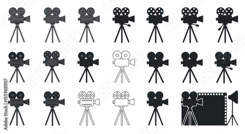 Vintage movie camera collection vector illustration for cinematic art and design