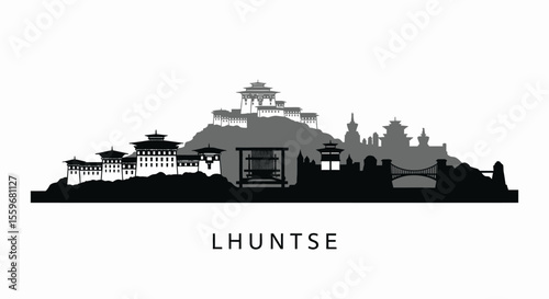 Lhuntse Bhutan Silhouette with Skyline, and Cityscape.