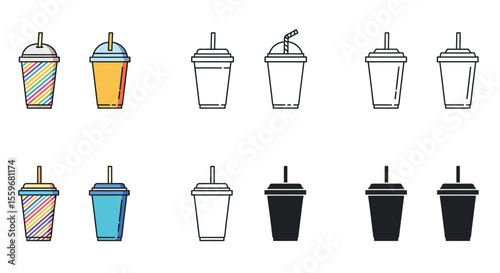Colorful beverage cups vector illustration for cafe menu design in flat style