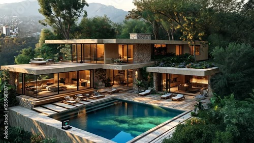 Modern house with a pool and garden