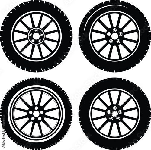 Silhouette car tires with rims vector illustration