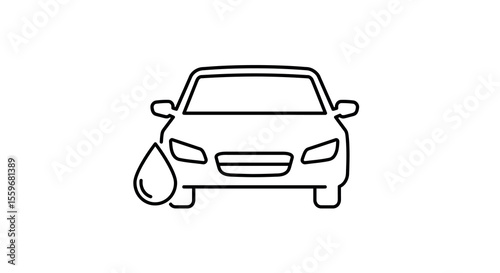 Line art vector illustration of car with drop symbol for automotive and environmental themes