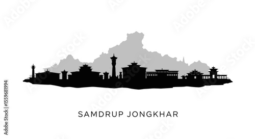 Samdrup Jongkhar with Bhutan Skyline Vector Icon.