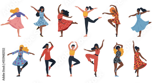 Diverse dance moves vector illustration for creative posters in flat style
