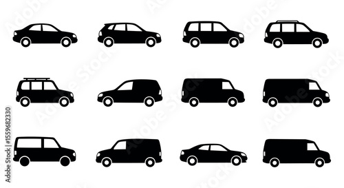 Diverse car silhouettes vector illustration for automotive design projects