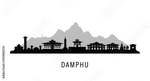 Thimphu Bhutan Skyline Silhouette Vector.