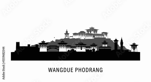 Wangdue Phodrang with Bhutan Skyline Silhouette.