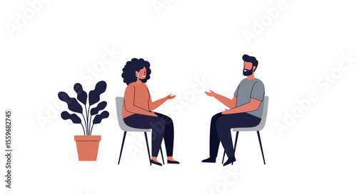 Conversation between two colleagues in modern flat style vector illustration for business communication design