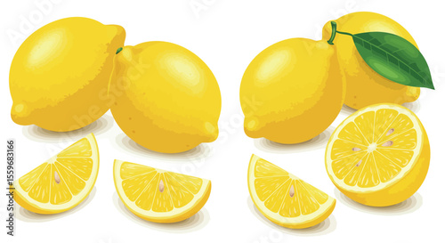 Fresh lemons vector illustration: citrus fruits for kitchen decor, recipe books, and summer designs in realistic style